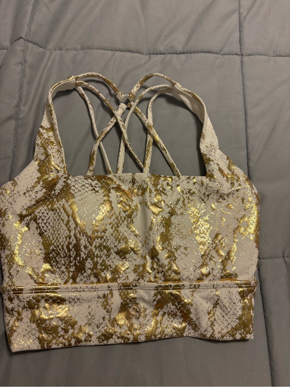 BuffBunny White and Gold Snake-Print Sports Bra
